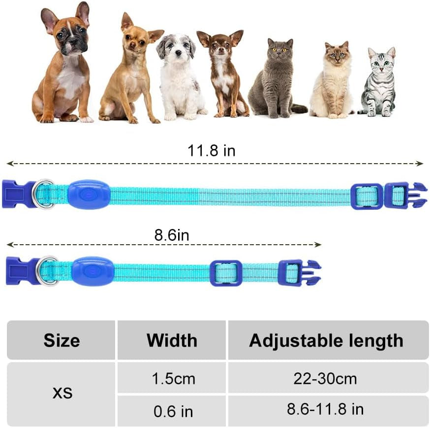 Light up Dog Collar - Rechargeable Puppy Collar Glow in the Dark LED Dog Collar Lights for Small Dogs & Cats (X-Small, Blue)