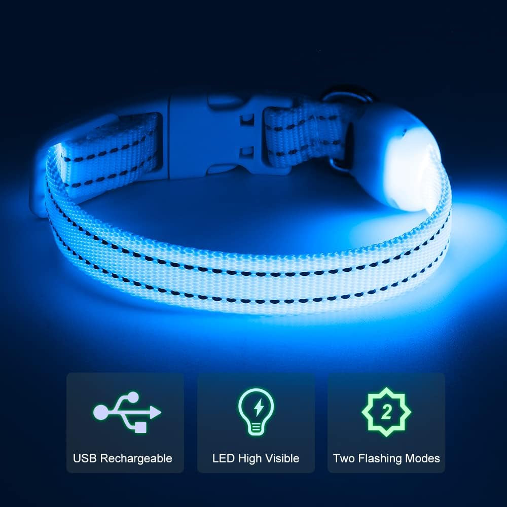 Light up Dog Collar - Rechargeable Puppy Collar Glow in the Dark LED Dog Collar Lights for Small Dogs & Cats (X-Small, Blue)